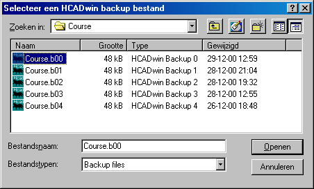 File dialog for restoring a backup